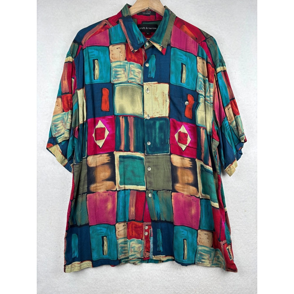 Croft & Barrow Rayon Shirt Mens XL Abstract Geometric Retro 90s Boho
